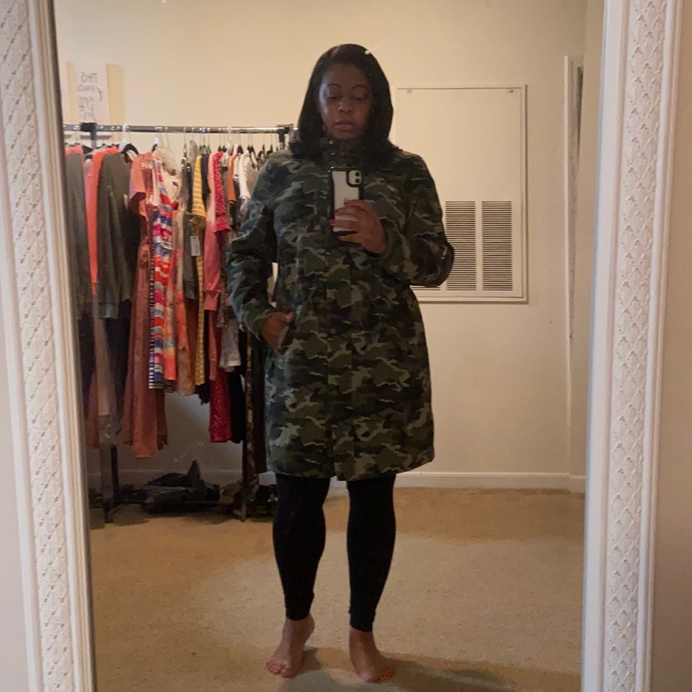 Nine West Camouflage Coat with hood zips and buttons